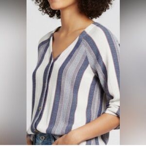 Anthropologie Cloth + Stone Striped Cotton Blouse Size XS White Blue